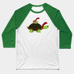 Cute Christmas Turtle and Snail Baseball T-Shirt